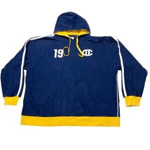 Vintage Champion Hooded Pullover 2XL Blue Yellow Logo Authentic Original